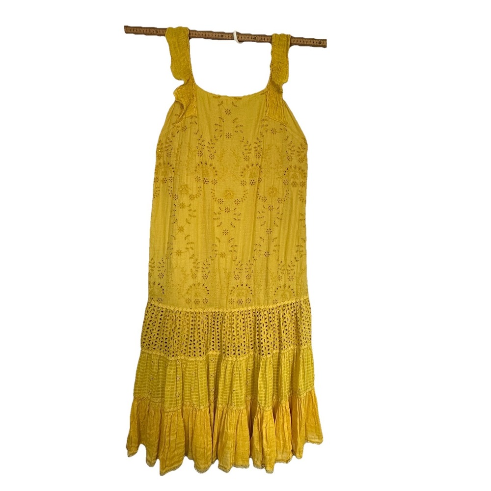 Anthropologie Fallon Eyelet Maxi Dress Yellow Women's 8 Boho Cottagecore Summer
